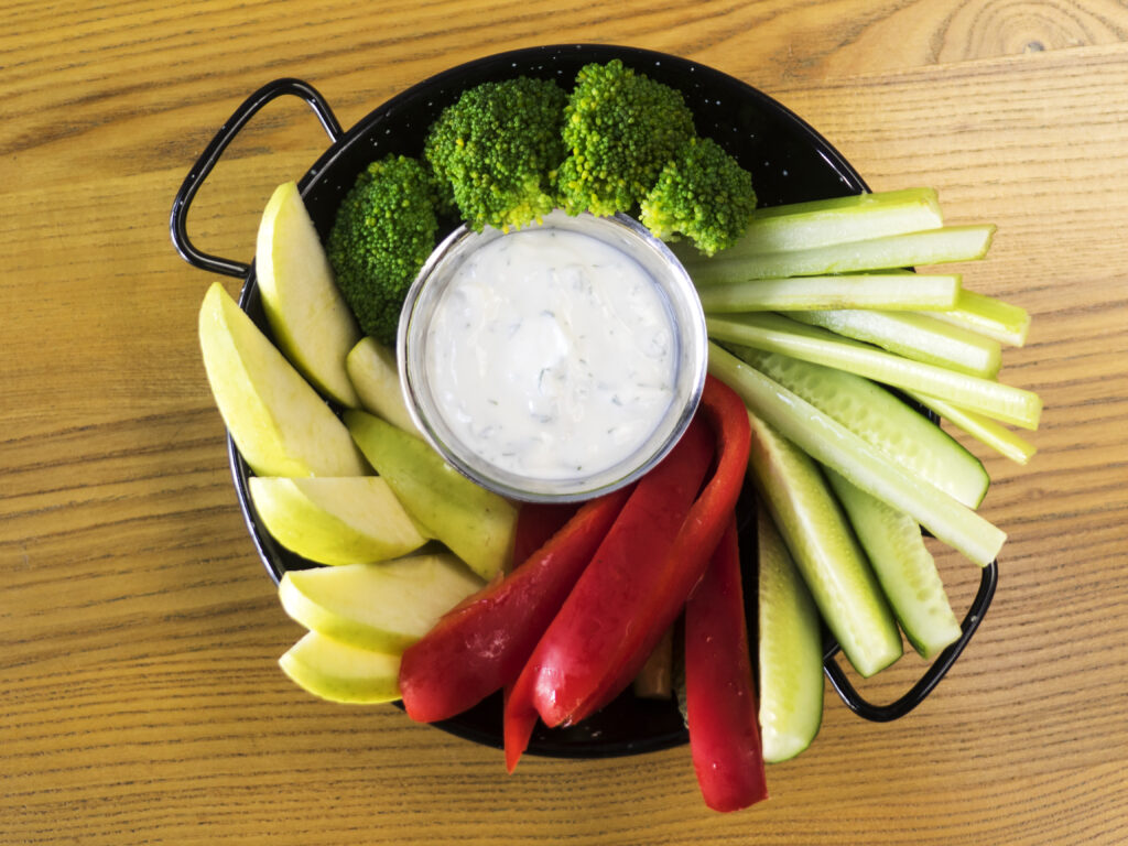 Healthy alternatives for cooking, including low-fat dairy and fresh vegetables, for Knorr vegetable dip recipe adjustments.