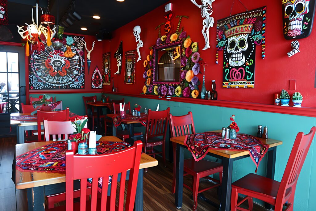 Interior of a vintage Mexican restaurant, evoking the historical background of nachos for an article section.