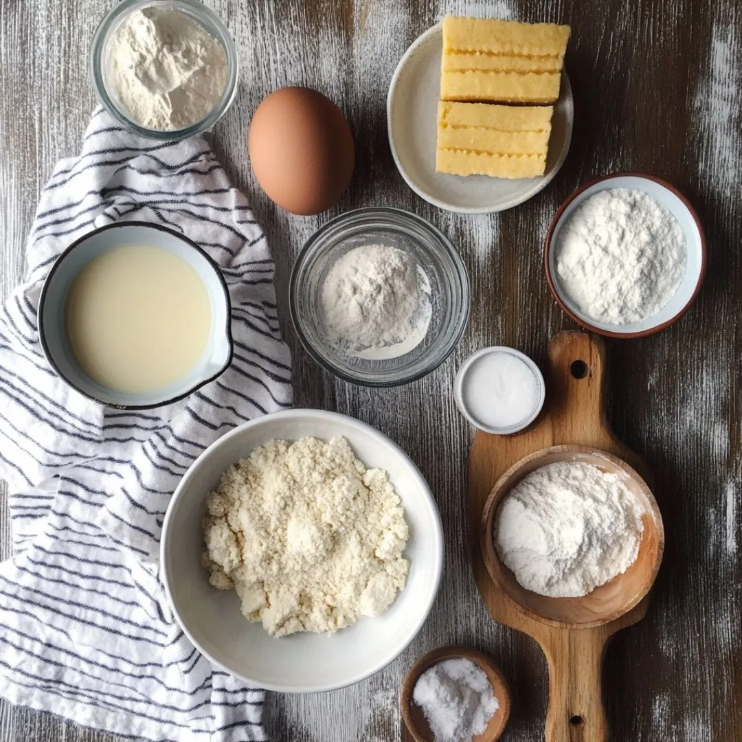 Gluten-Free Pie Crust Ingredients Including Flour, Butter, and Salt