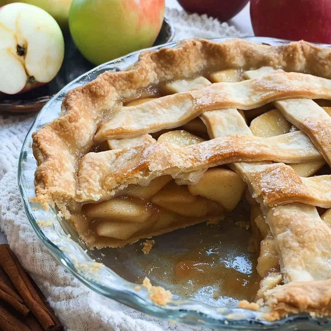 Freshly baked gluten free apple pie recipe with flaky crust and spiced apple filling