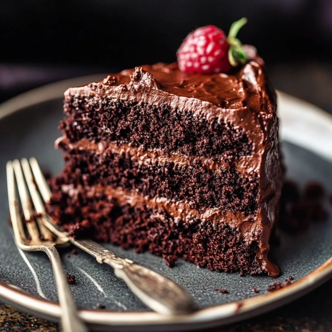 Gluten-free chocolate cake recipe with glossy chocolate ganache on a white plate